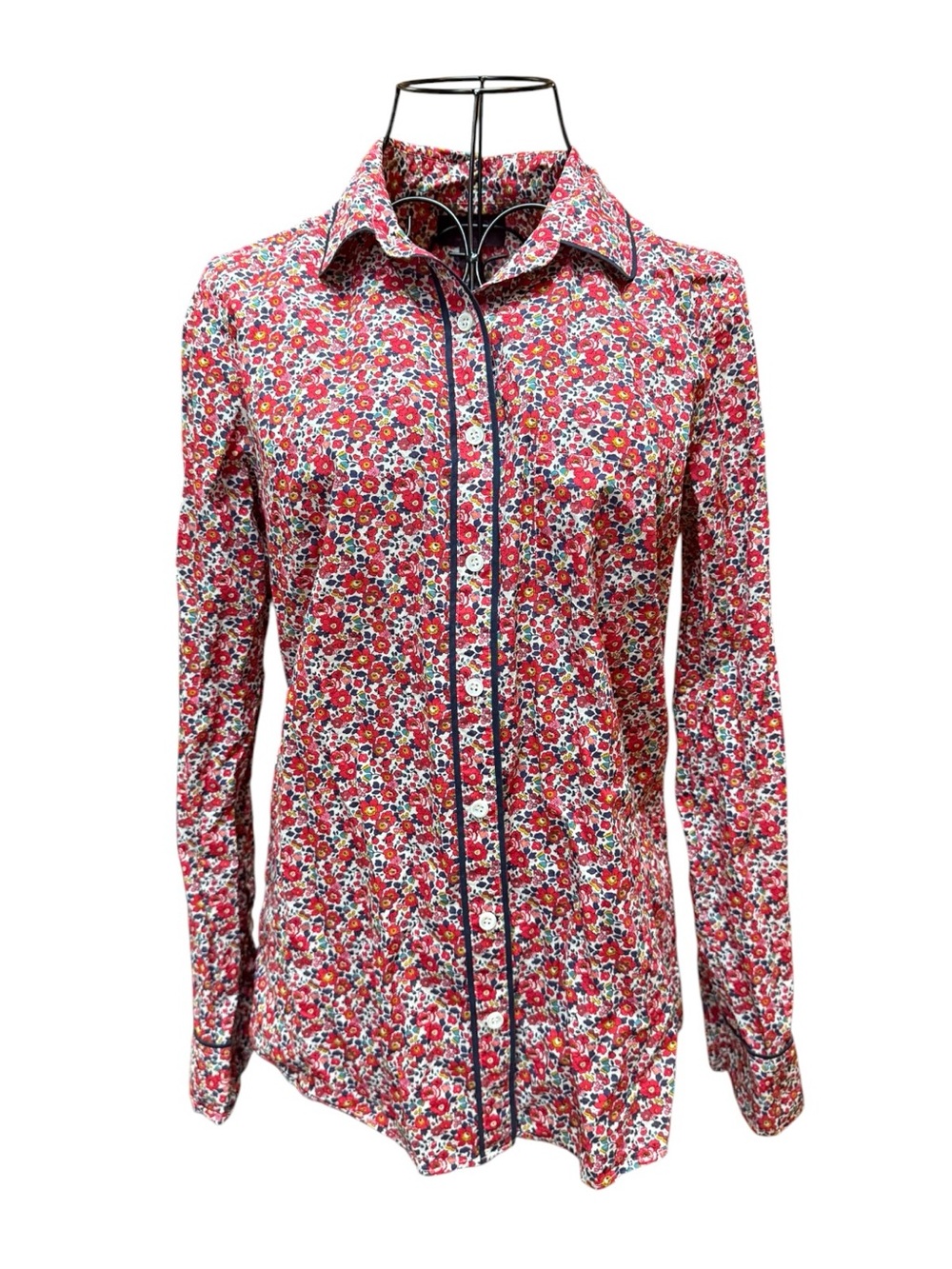 Liberty London x J. Crew Red Floral Button-Down Shirt with Black Piping